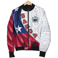 Samoa Polynesian Men's Bomber Jacket - Waving Silky Flag White - Polynesian Pride