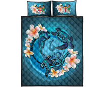 Fiji Polynesian Quilt Bed Set - Blue Plumeria Animal Tattoo - Polynesian Pride