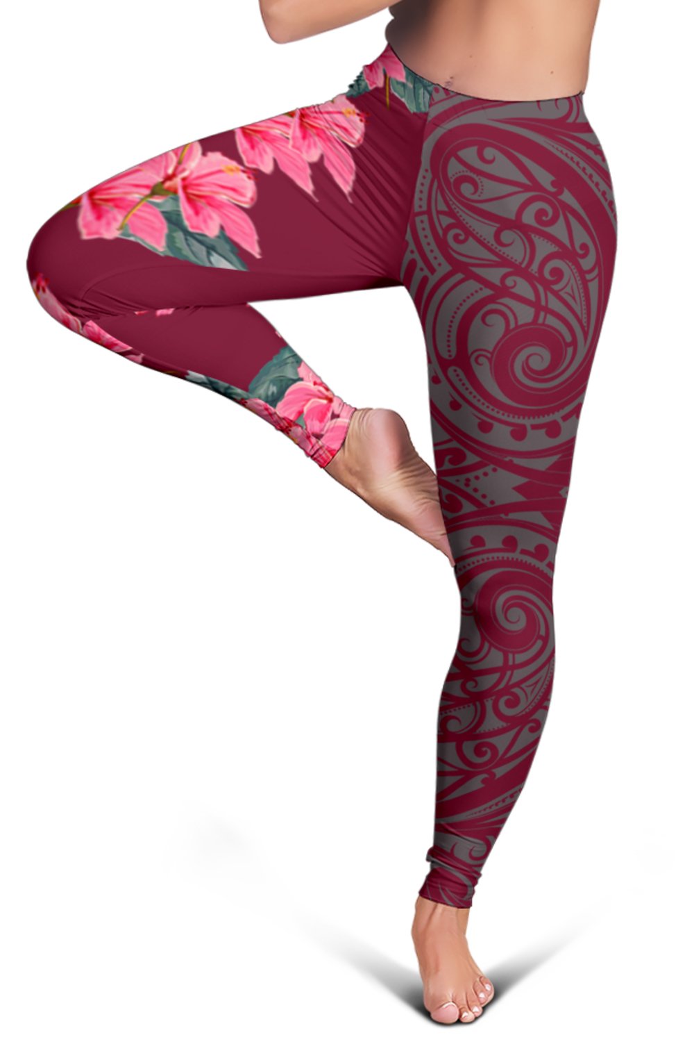 Hawaii Hibiscus Flowers Polynesian - Hawaiian Women's Leggings - Curtis Style - Pink - Polynesian Pride