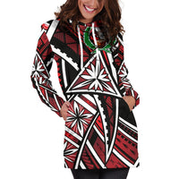 Pohnpei Women's Hoodie Dress - Tribal Flower Special Pattern Red Color - Polynesian Pride