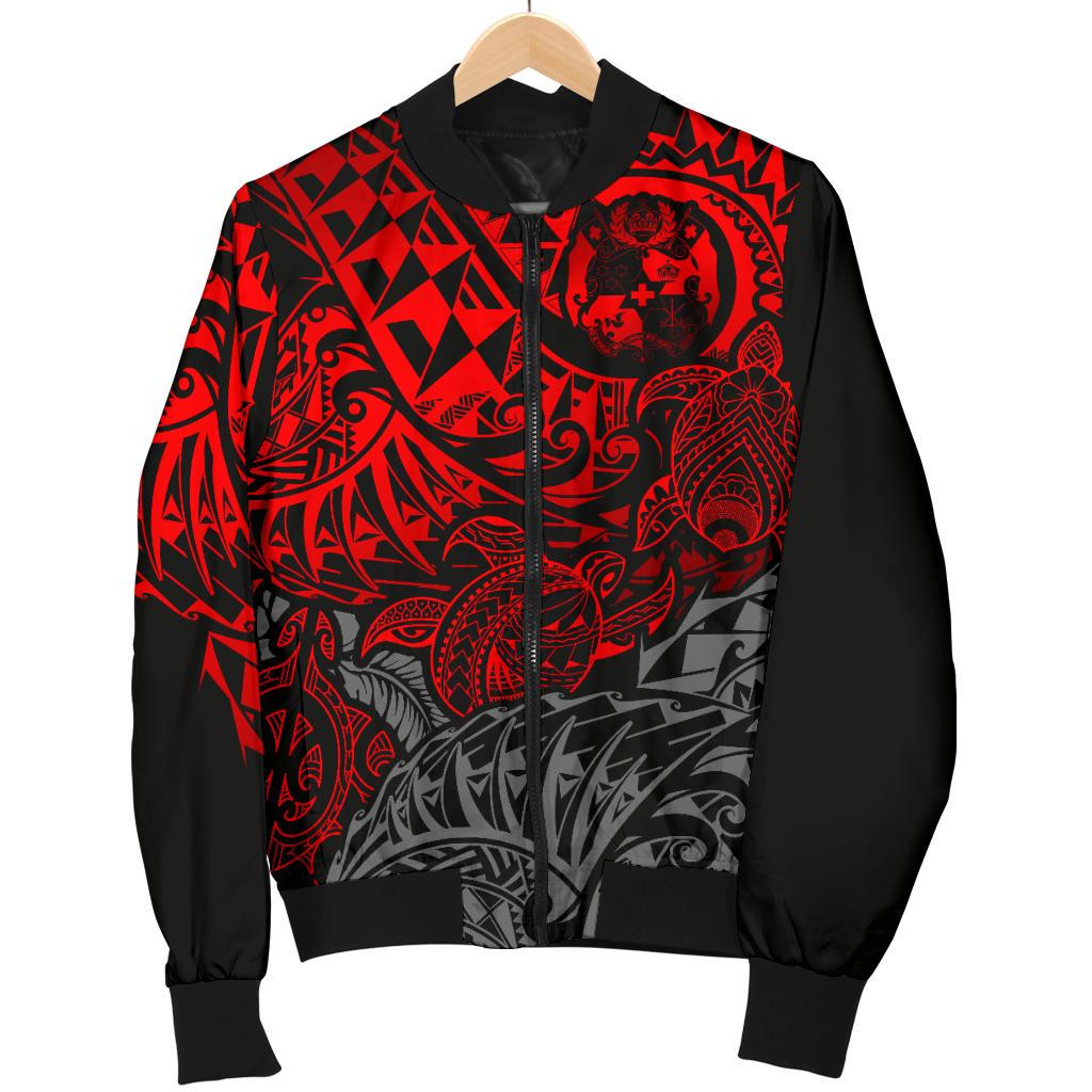 Tonga Polynesian Bomber Jacket (Men) - Red Turtle Flowing - Polynesian Pride