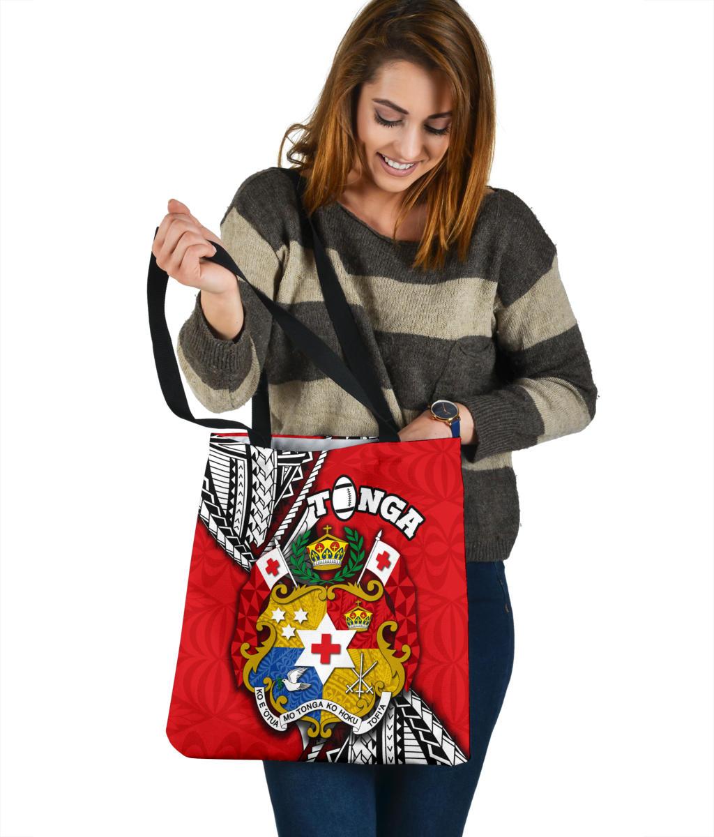 Tonga Rugby Tote Bag Polynesian Style Pinwheel - Polynesian Pride