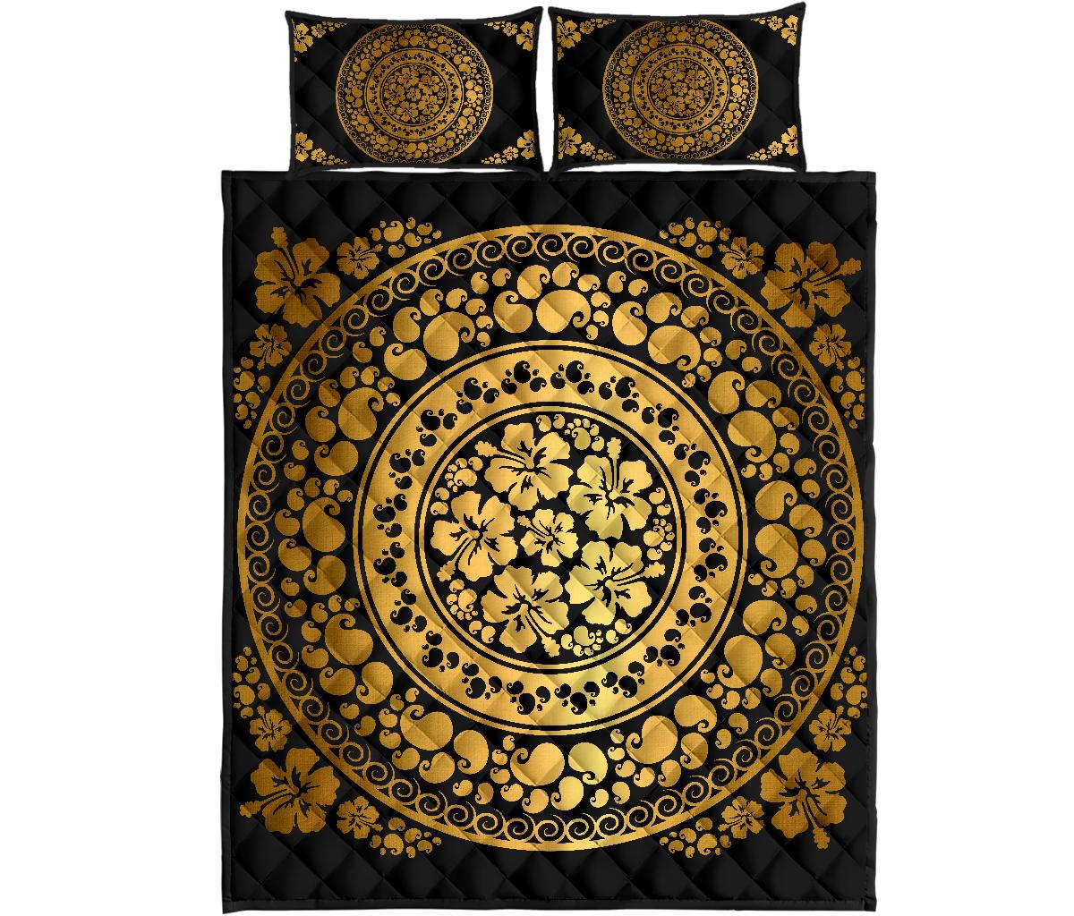 Hibiscus Gold Circle Quilt Bed Set Gold - Polynesian Pride