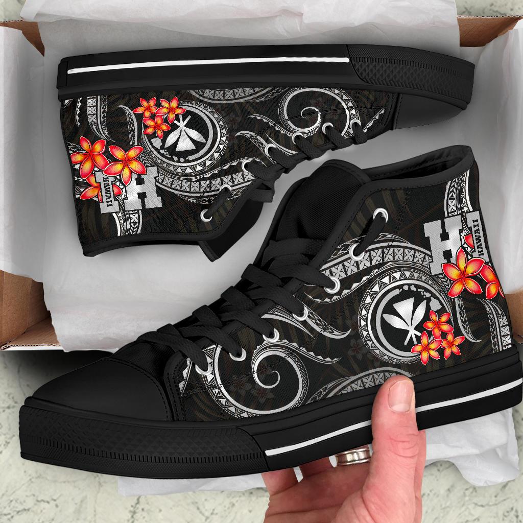 Polynesian Hawaii High Top Shoes - Black Plumeria - Polynesian Pride