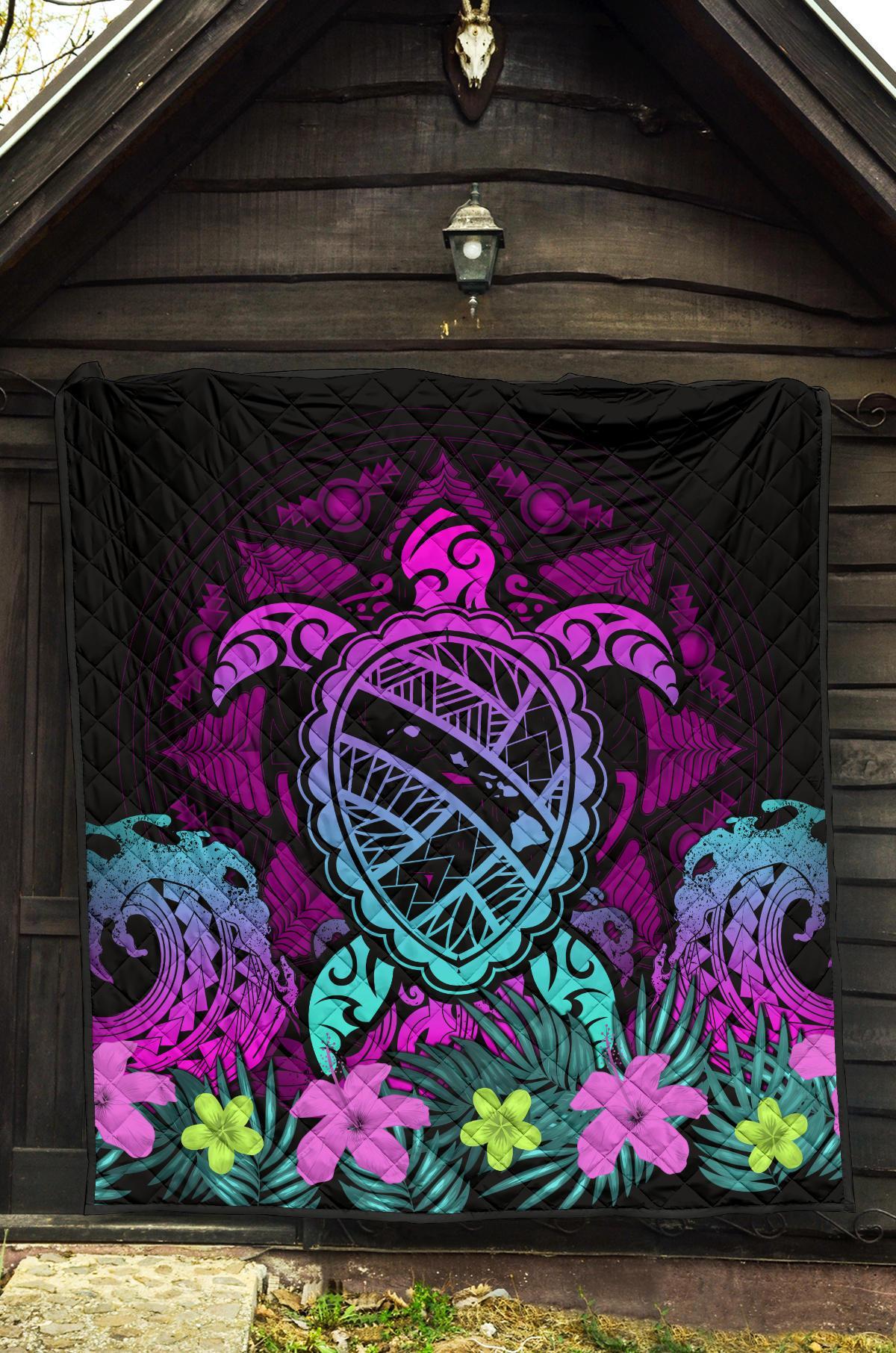 Hawaii Turtle Polynesian Turquoise Premium Quilt - Kuly Style - Polynesian Pride