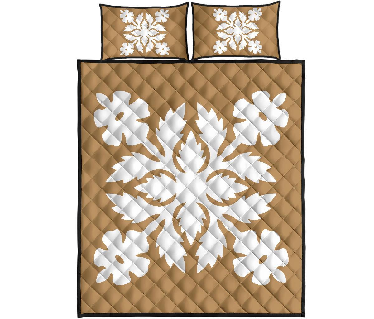 Hawaiian Quilt Bed Set Royal Pattern - Gold - B2 Style - Polynesian Pride