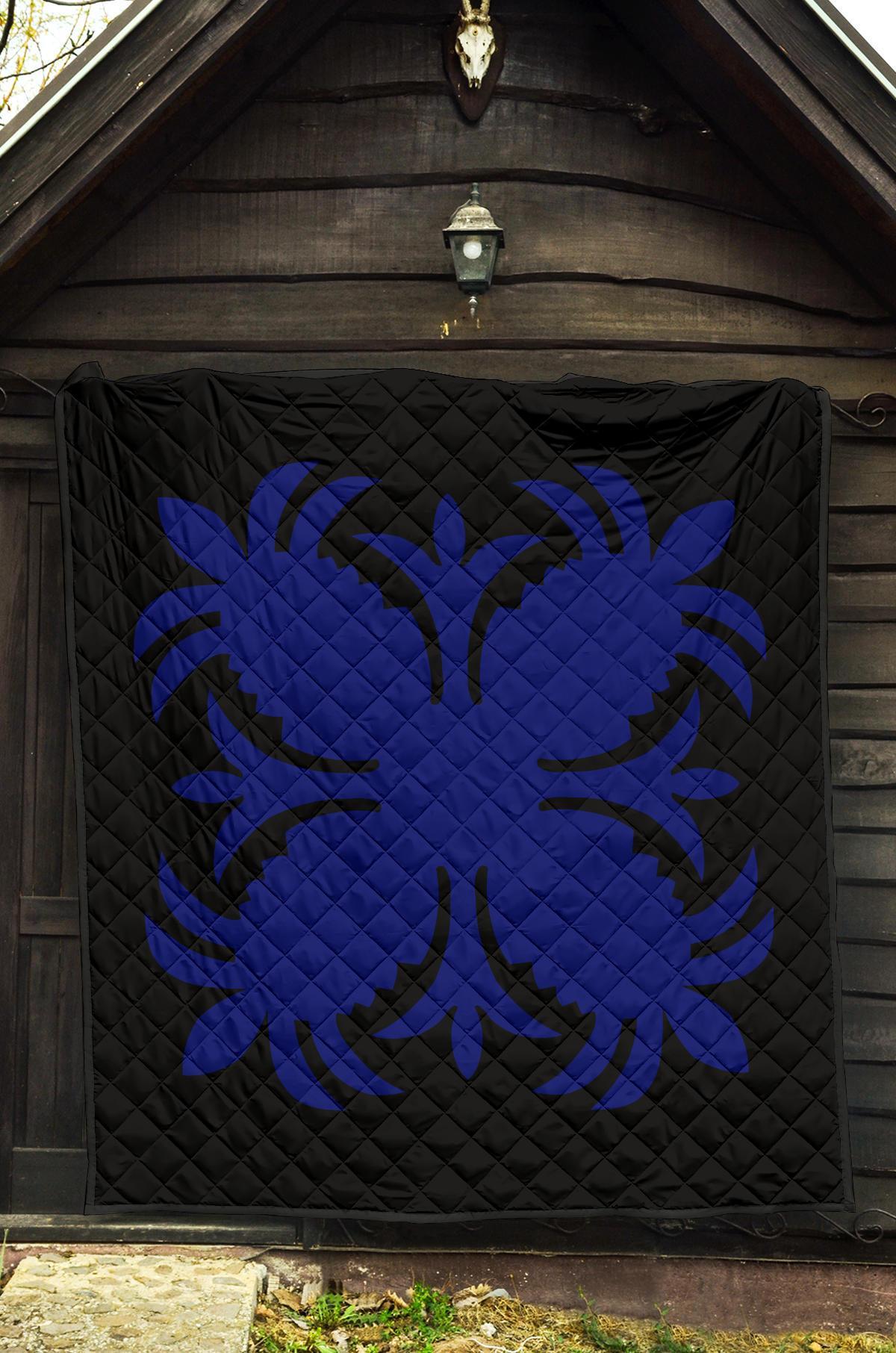 Hawaiian Premium Quilt Royal Pattern - Black And Blue - A2 Style - Polynesian Pride