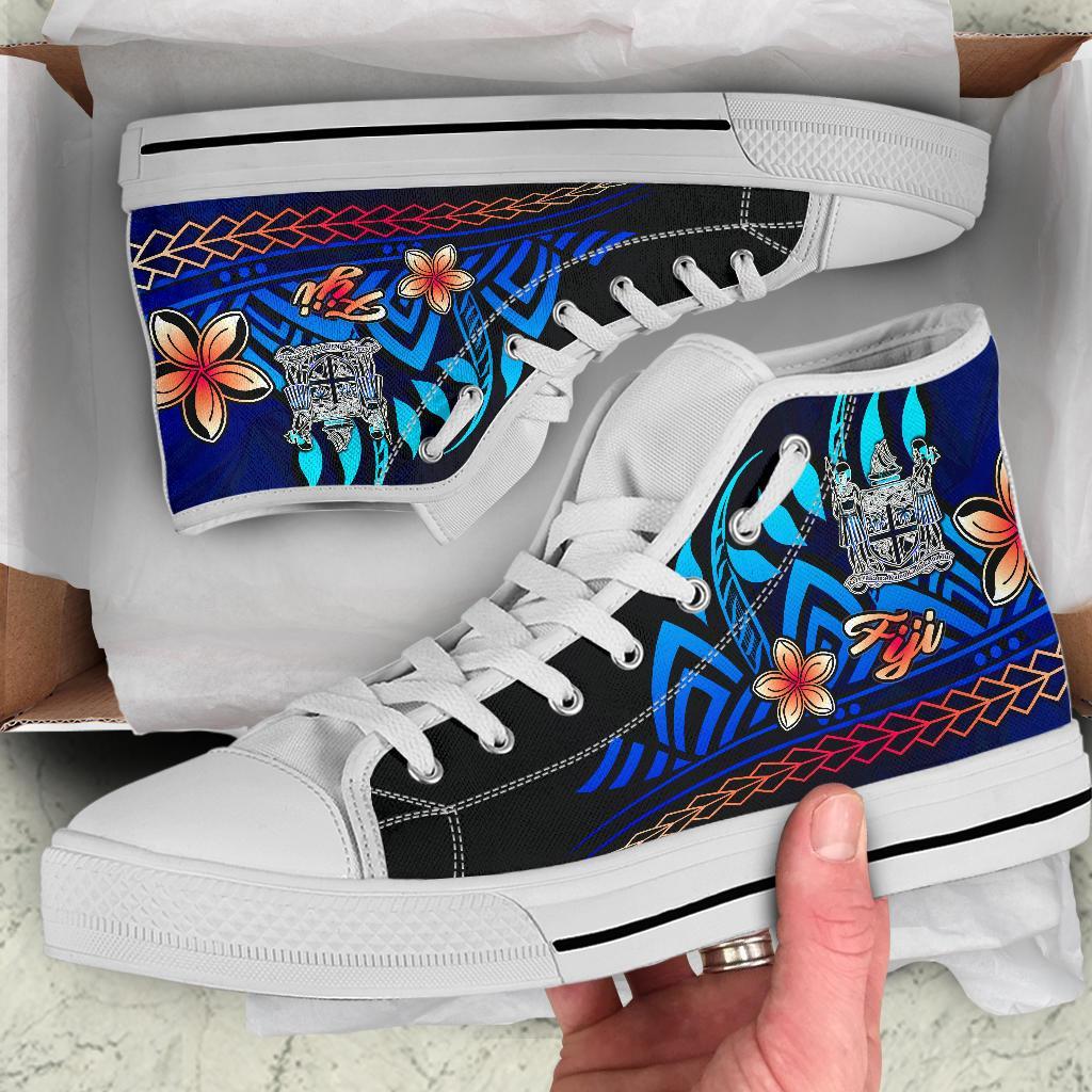 Fiji High Top Shoes Blue - Vintage Tribal Mountain Crest - Polynesian Pride
