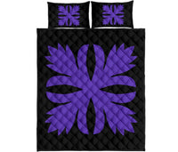 Hawaiian Royal Pattern Quilt Bed Set - Black And Purple - C3 Style - Polynesian Pride