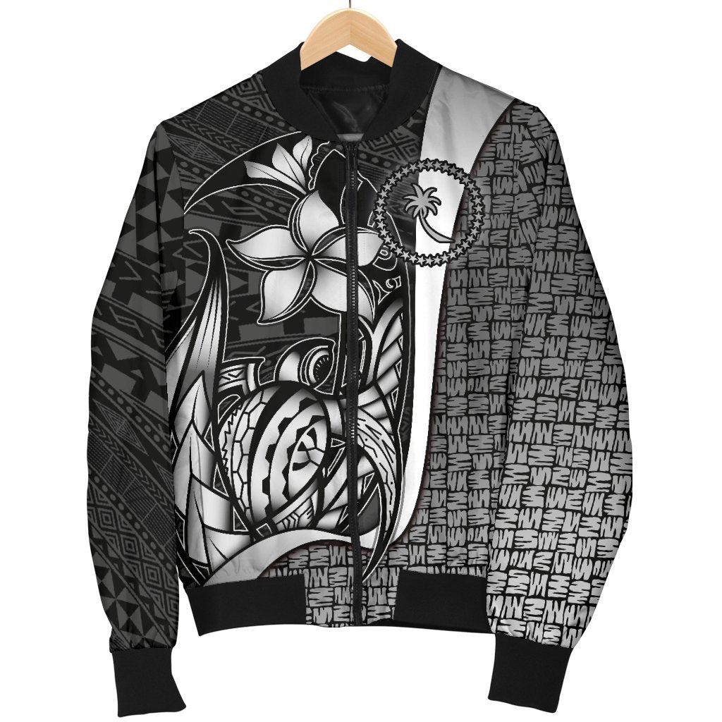 Chuuk Micronesian Men's Bomber Jackets White - Turtle With Hook - Polynesian Pride