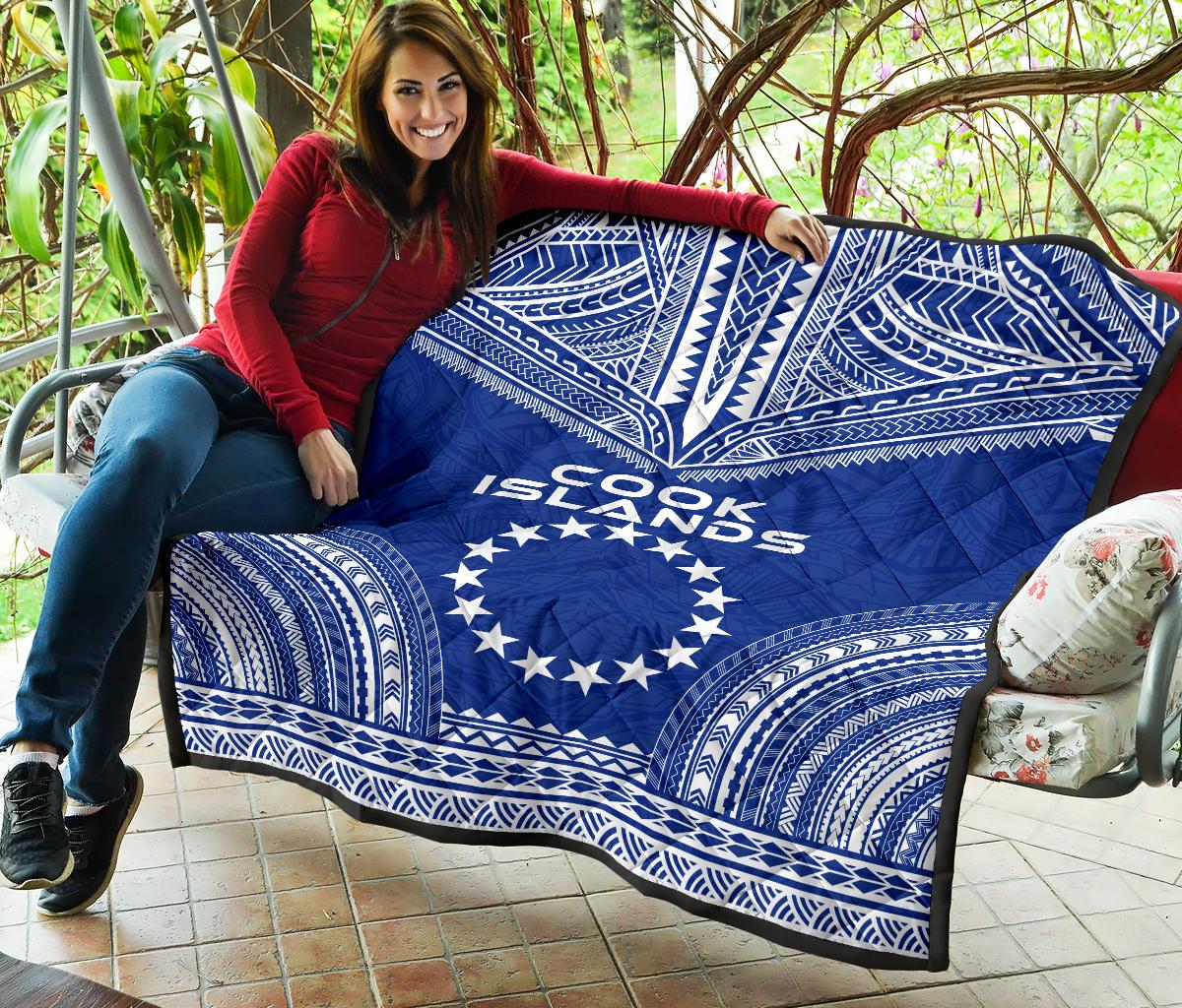 Cook Islands Premium Quilt - Cook Islands Flag Polynesian Chief Blue Version - Polynesian Pride