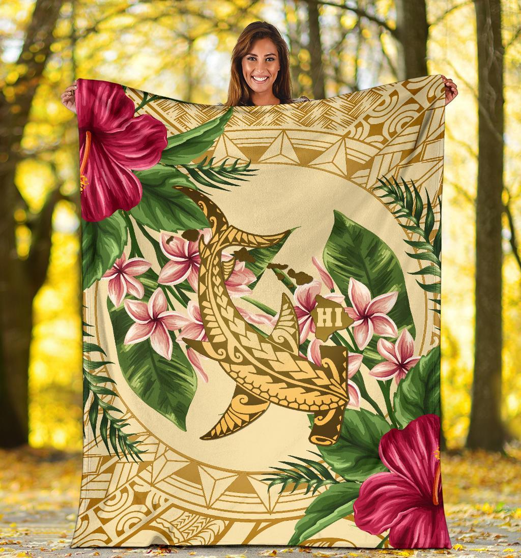 Hawaii Premium Blanket - Hammerhead Shark Premium Blanket Strong Pattern Hibiscus Plumeria AH - Polynesian Pride