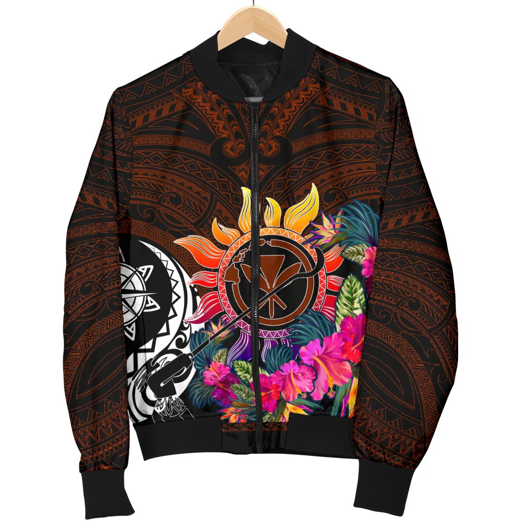 Polynesian Women's Bomber Jackets - Hawaii Kanaka Maoli & Hibiscus Flowers With Polynesian Patterns - Polynesian Pride