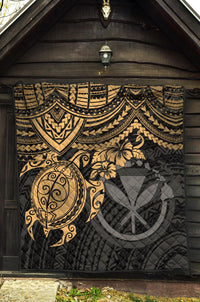 Hawaii Polynesian Premium Quilt - Kanaka Maoli & Gold Turtle Hibiscus - Polynesian Pride