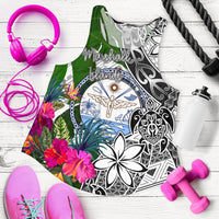 Marshall Islands Women's Racerback Tank White - Turtle Plumeria Banana Leaf Crest White - Polynesian Pride