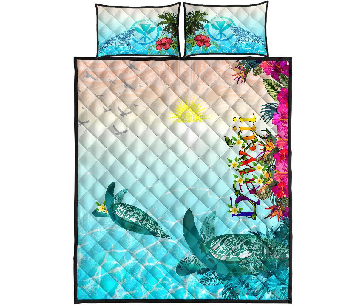 Polynesian Hawaii Quilt Bed Sets - View sea Hawaii with Turtle and Whale - Polynesian Pride