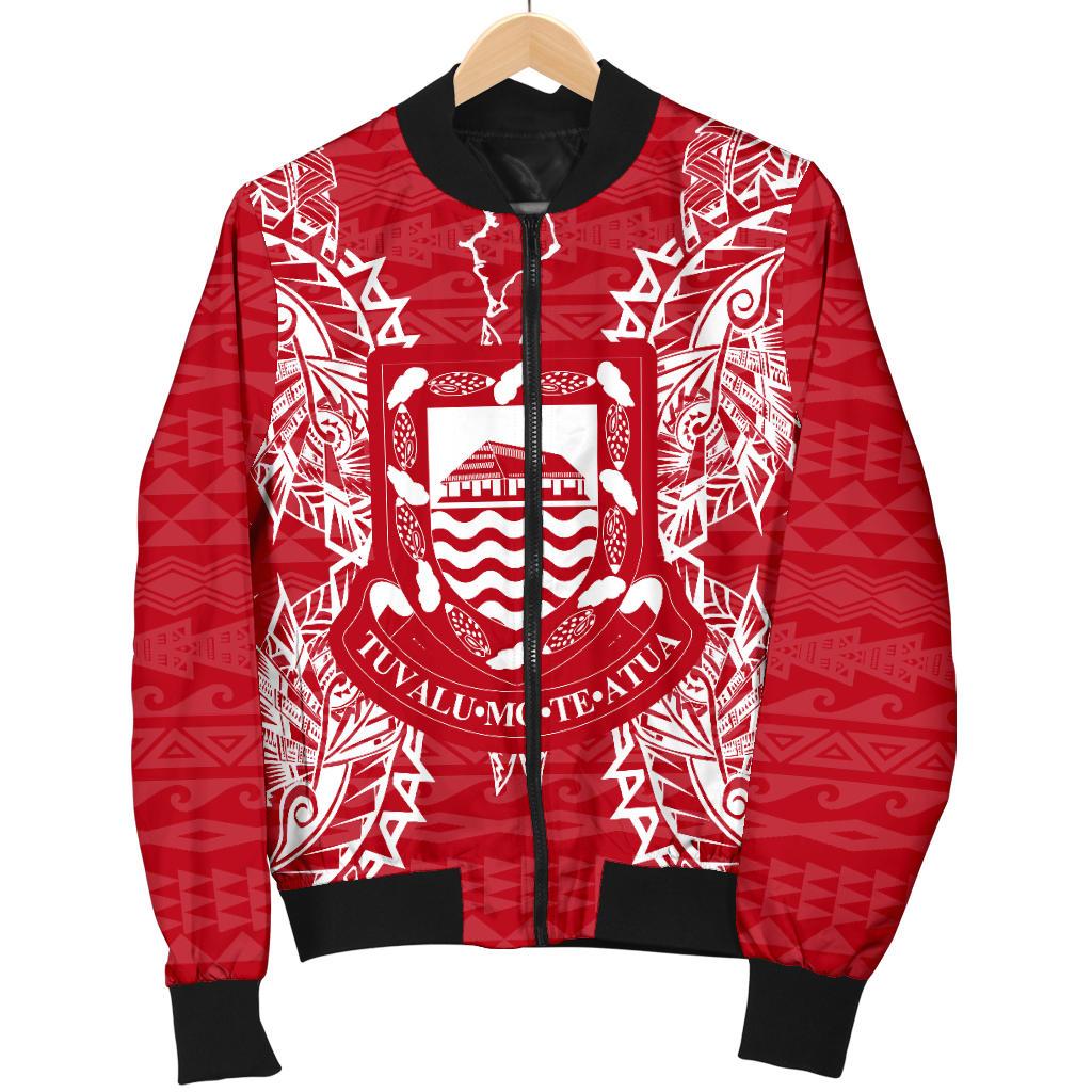 Tuvalu Polynesian Men's Bomber Jacket Map Red White - Polynesian Pride