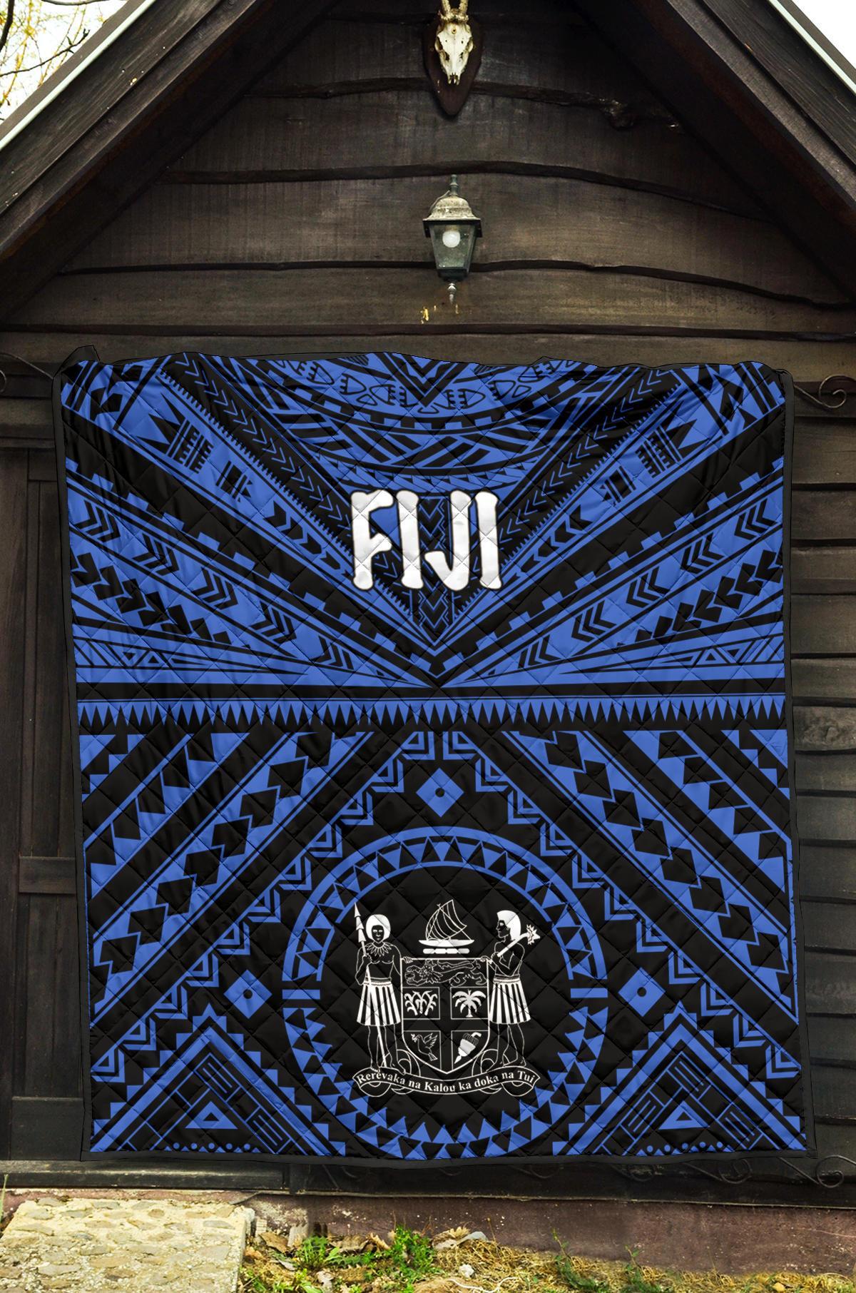 Fiji Premium Quilt - Fiji Seal With Polynesian Tattoo Style (Blue) - Polynesian Pride