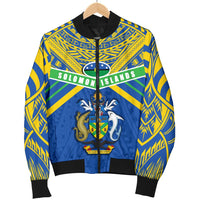 Solomon Islands Women Bomber Jacket Simple Coat Of Arms Rugby Blue - Polynesian Pride