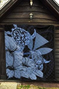 Hawaii Turtle Premium Quilt Polynesian Hibiscus Art Ver 2.0 Blue AH - Polynesian Pride