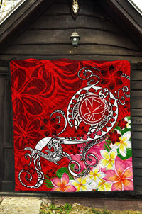 Hawaii Premium Quilt - Turtle Plumeria Polynesian Tattoo Red Color - Polynesian Pride