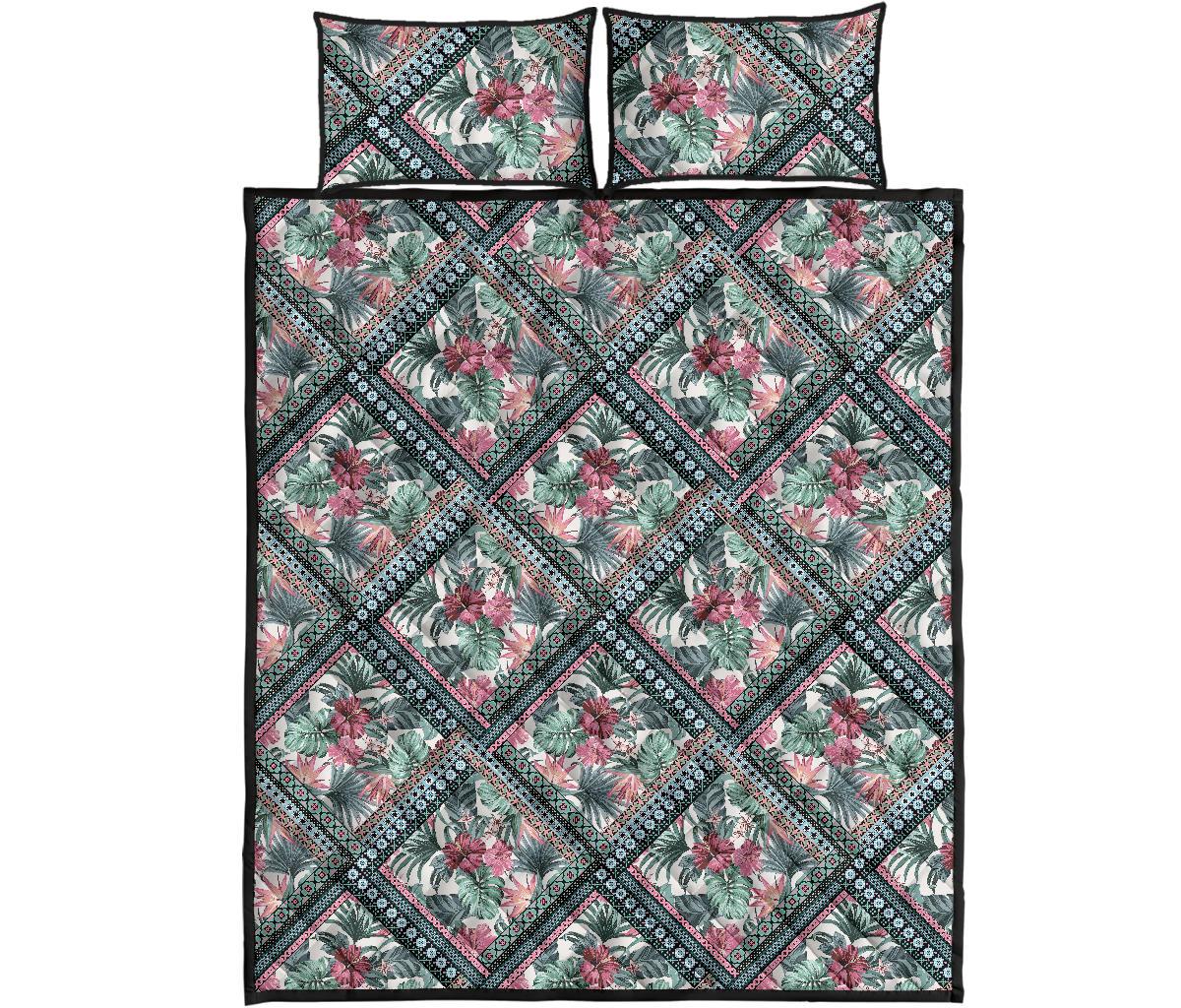 Hawaii Quilt Bed Set Exotic Tropical Flowers In Pastel Colors AH - Polynesian Pride