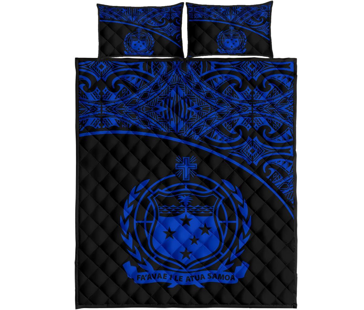 Samoa Quilt Bed Set - Samoa Coat Of Arms Polynesian Blue Curve Version Blue - Polynesian Pride