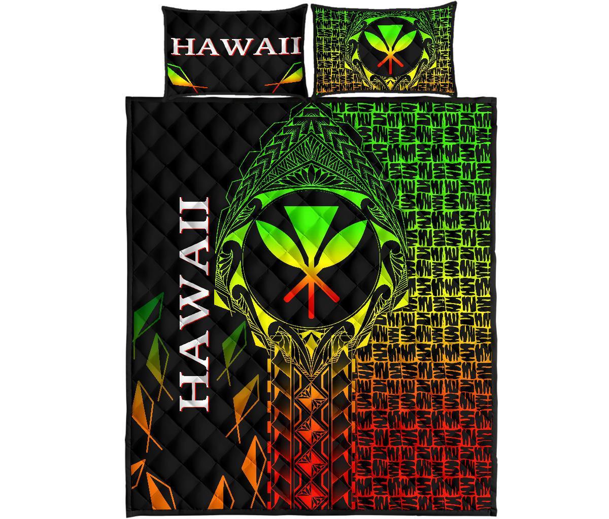 Hawaii Quilt Bed Set - Kanaka Maoli Rocket Style (Reggae) - Polynesian Pride