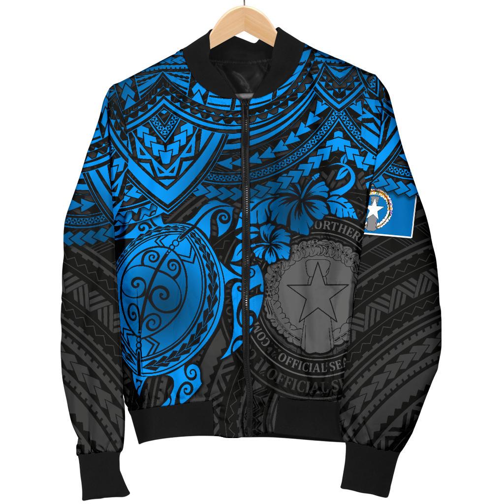 Northern Mariana Islands Polynesian Bomber Jacket (Men) - Blue Turtle - Polynesian Pride