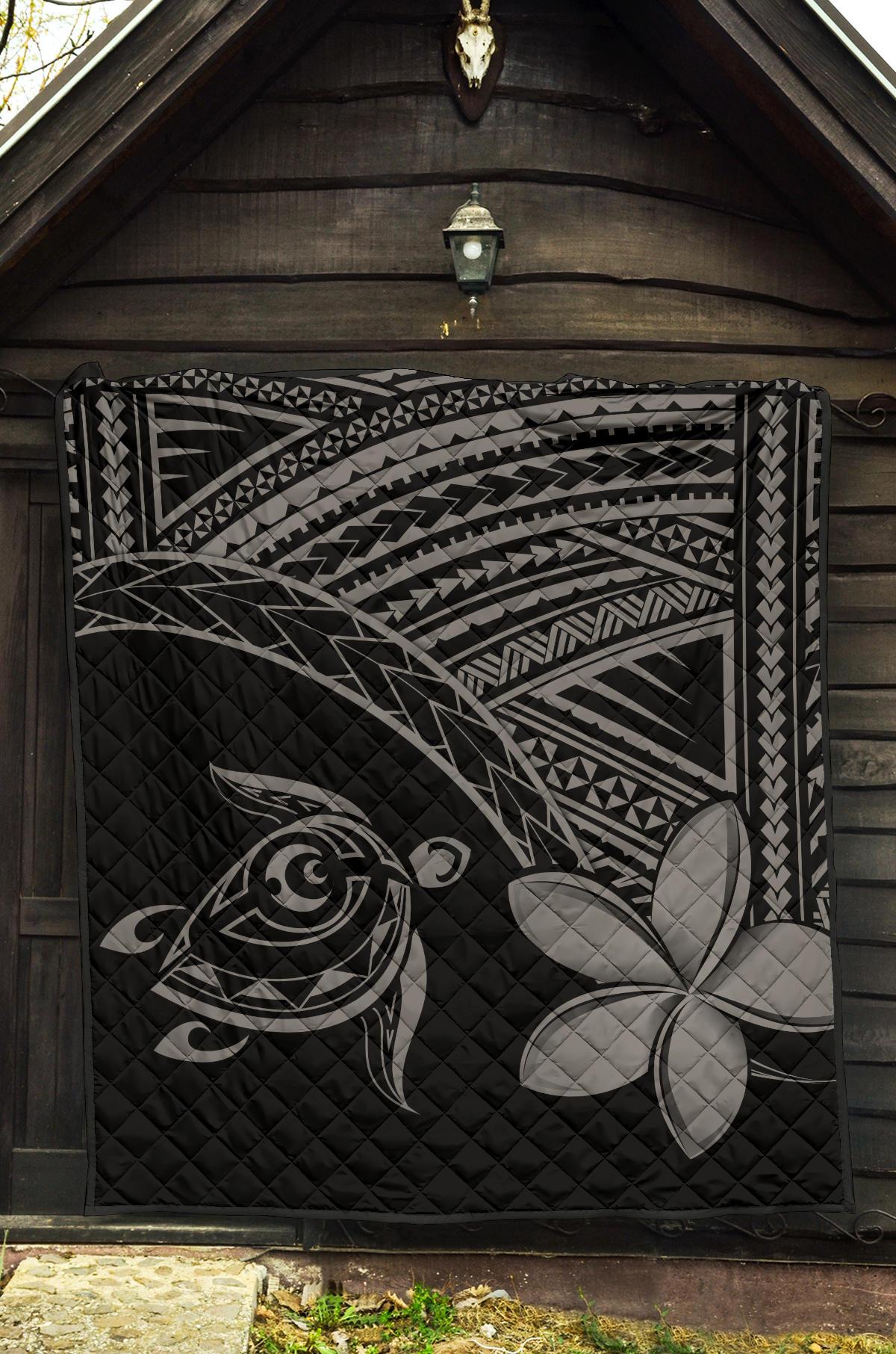 Hawaii Quilt - Hawaii Turtle Plumeria Quilt Grey - Polynesian Pride