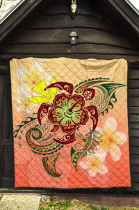 Hawaii Turtle Kanaka Plumeria Hibiscus Premium Quilt - Kity Style - AH - Polynesian Pride