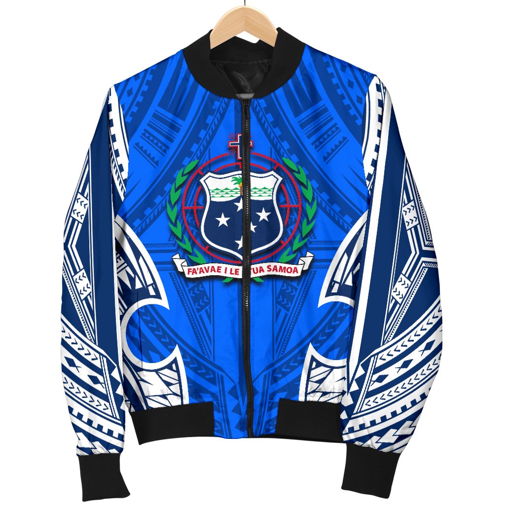 Samoa Polynesian Men's Bomber Jacket - Samoan Pattern With Seal Blue - Polynesian Pride