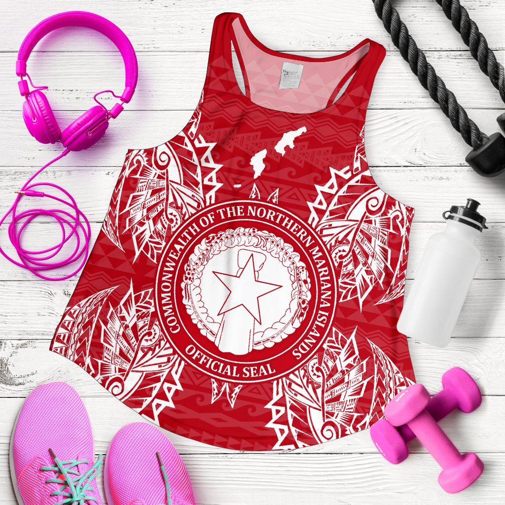 Northern Mariana Islands Polynesian Women Tank Top Map Red White - Polynesian Pride