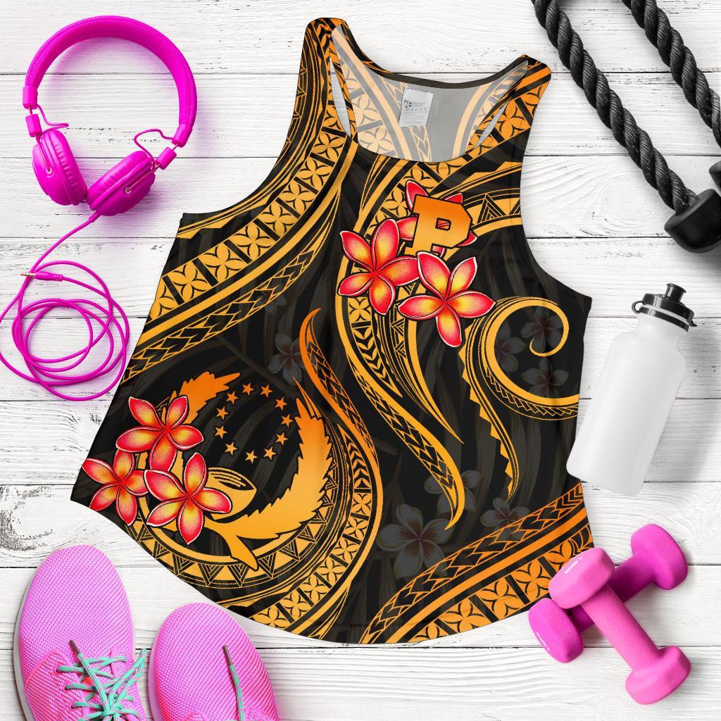 Pohnpei Micronesian Women Racerback Tank - Gold Plumeria GOLD - Polynesian Pride