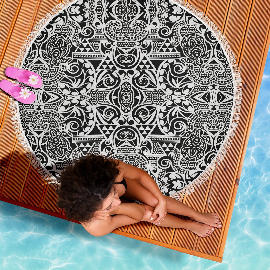 Polynesian Tribal Beach Blanket Black White - Polynesian Pride