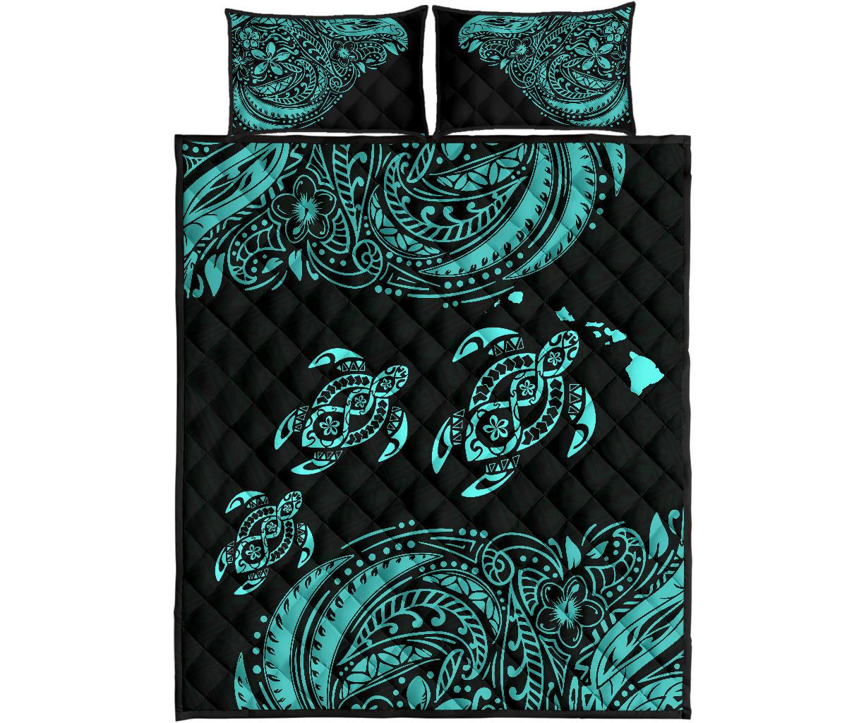 Hawaii Polynesian Quilt Bed Set - Blue Sea Turtle - Polynesian Pride
