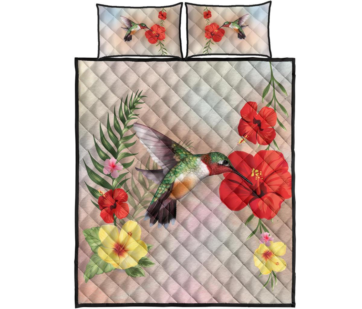 Hibiscus Bird Quilt Bed Set Black - Polynesian Pride