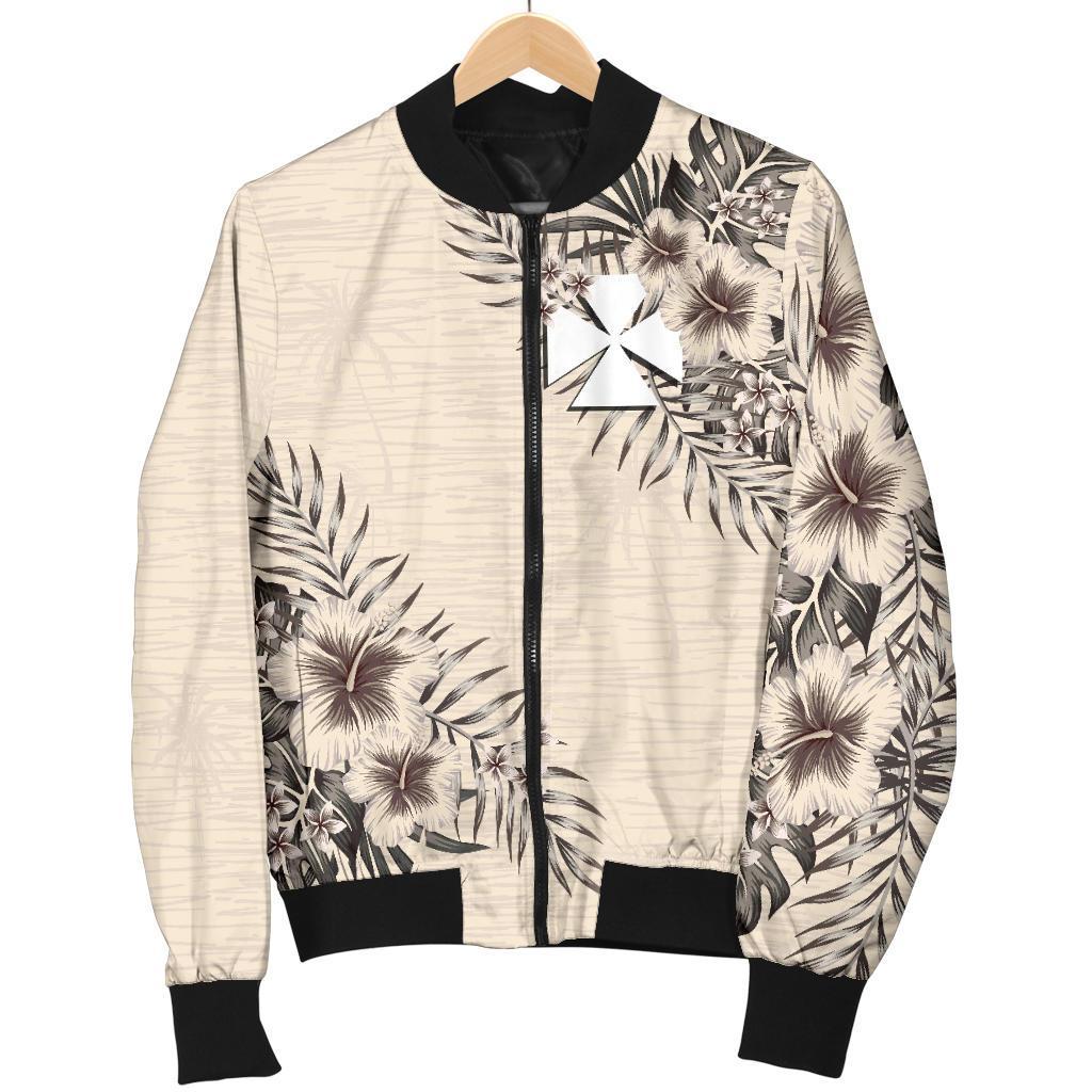 Wallis and Futuna Men's Bomber Jacket - The Beige Hibiscus - Polynesian Pride