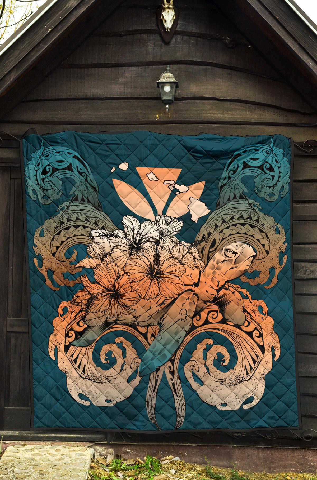 Hawaii Turtle Wave Polynesian Premium Quilt - Hey Style Orange - Polynesian Pride