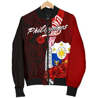 Philippines Polynesian Men's Bomber Jacket - Coat Of Arm With Hibiscus - Polynesian Pride
