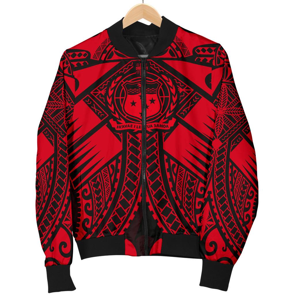 Samoa Polynesian Men's Bomber Jacket - Samoa Red Seal with Polynesian Tattoo - Polynesian Pride