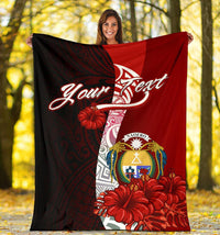 Nauru Polynesian Custom Personalised Premium Blanket - Coat Of Arm With Hibiscus - Polynesian Pride
