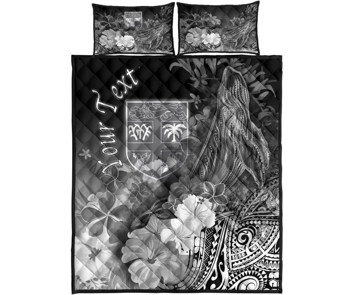 Fiji Custom Personalised Quilt Bed Set - Humpback Whale with Tropical Flowers (White) - Polynesian Pride