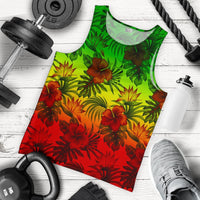 Polynesian Men's Tank Top - Reggae Hibiscus Patterns Red - Polynesian Pride