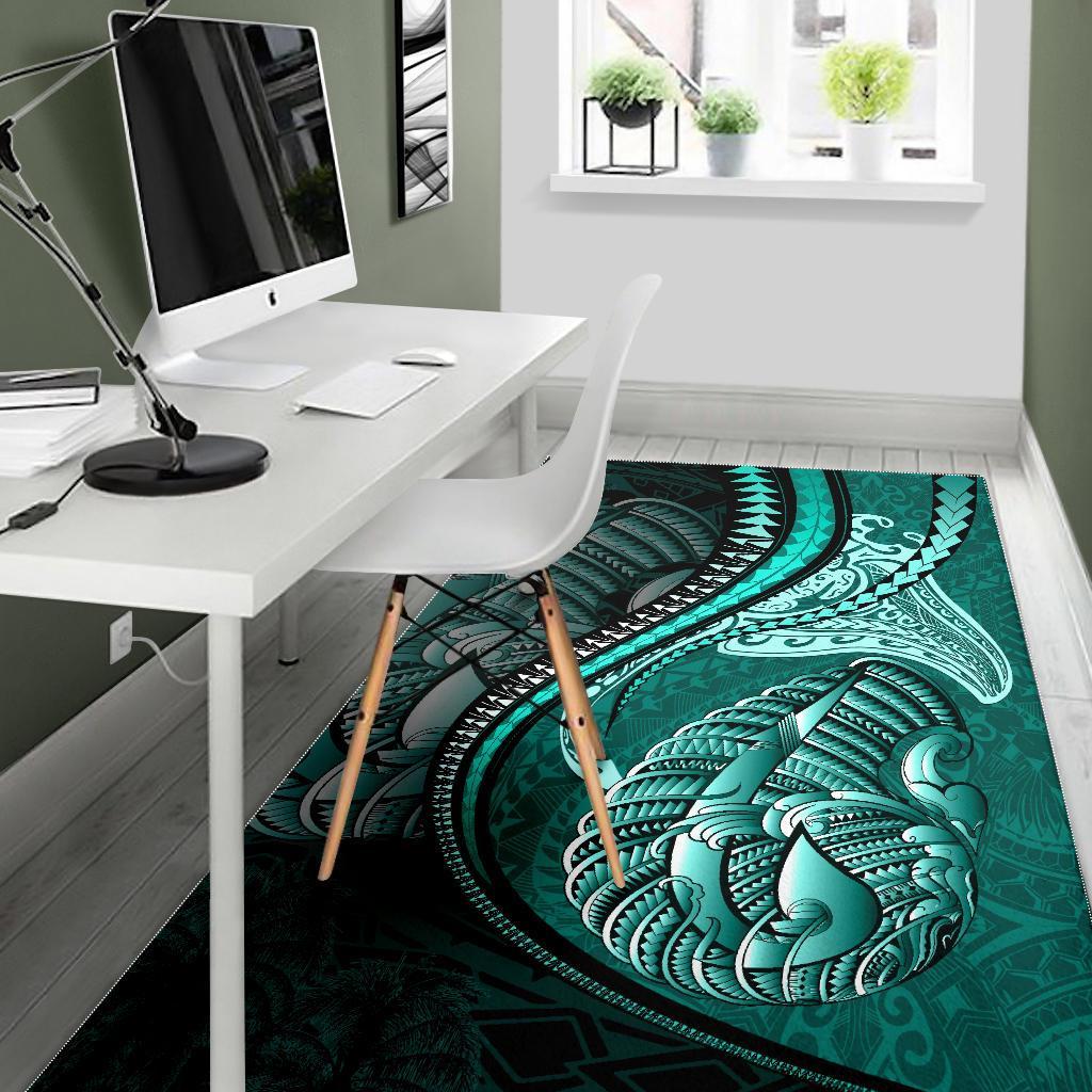 Fish Hook Area Rug Manta Polynesian Turquoise - Polynesian Pride