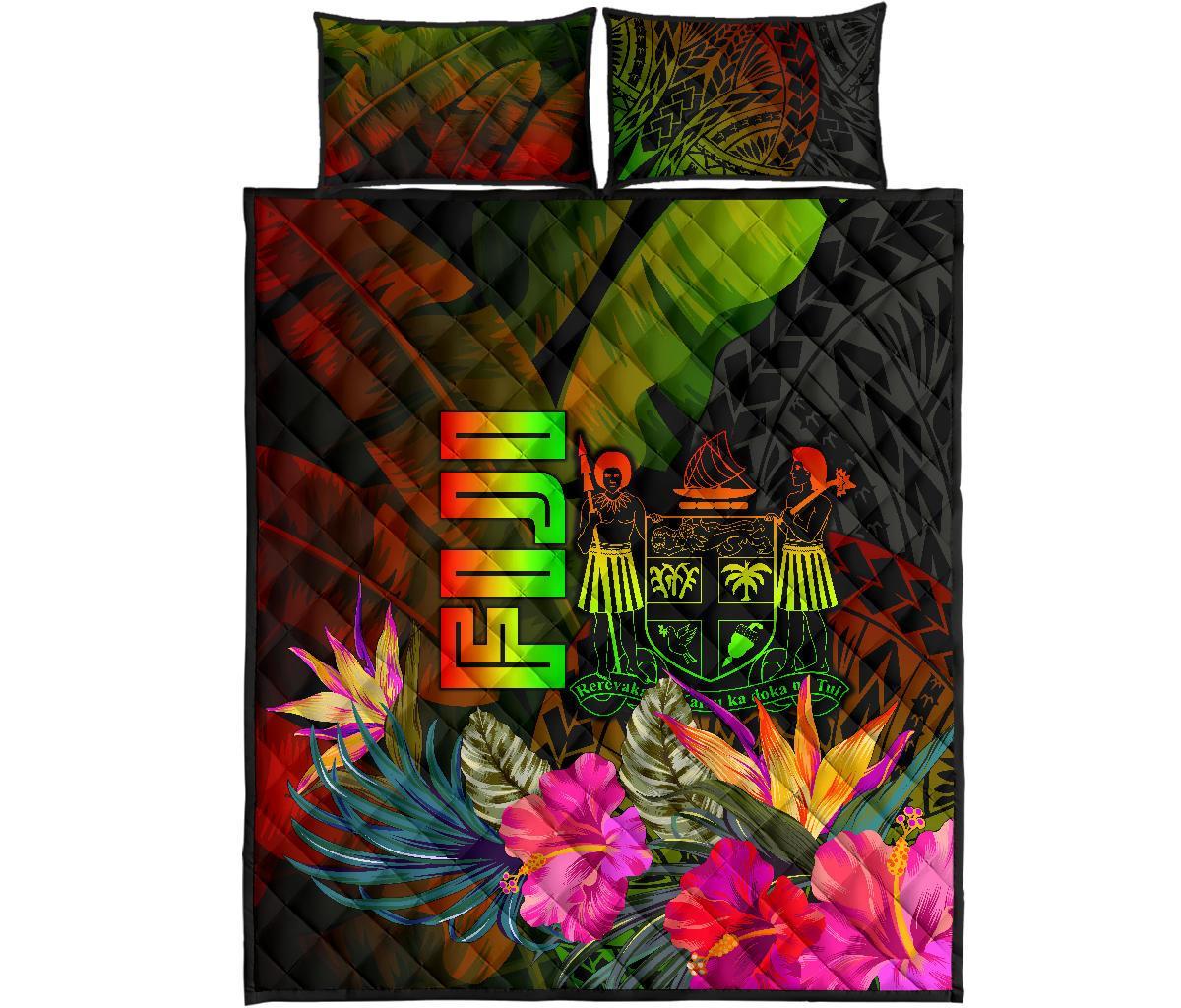 Fiji Polynesian Quilt Bed Set - Hibiscus and Banana Leaves - Polynesian Pride