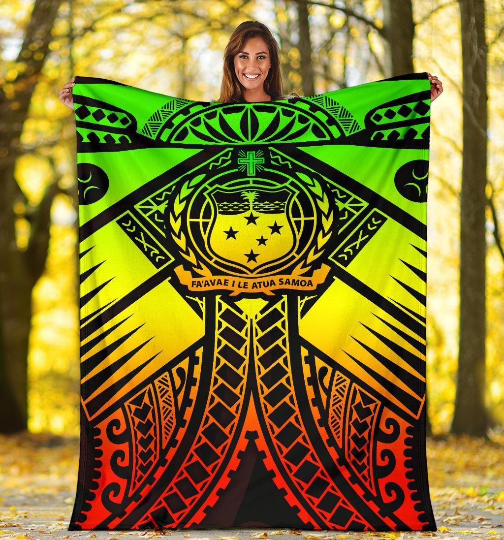 Samoa Polynesian Premium Blanket - Samoa Reggae Seal with Polynesian Tattoo - Polynesian Pride