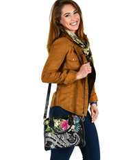 Fiji Polynesian Shoulder Handbag - Summer Plumeria (Black) - Polynesian Pride