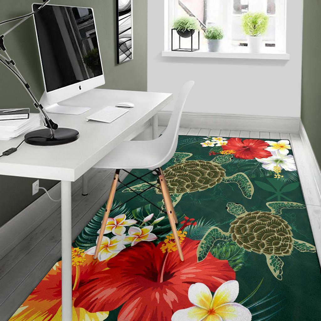 Hawaii Sea Turtle Hibiscus Plumeria Rug - Polynesian Pride