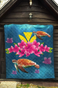 Hawaii Plumeria Kanaka Turtle Sea Premium Quilt - Polynesian Pride